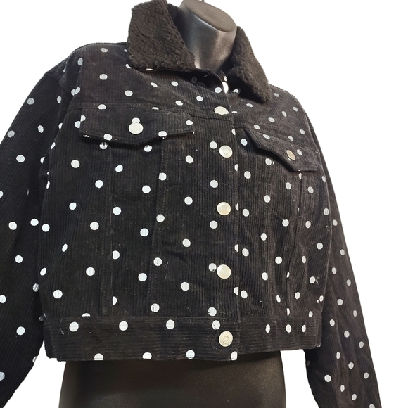 Fika the Brand Women's Black White Corduroy Polka Dot Cropped Jacket Siz… - Picture 3 of 10